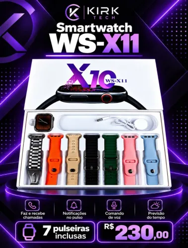 Smartwatch WS - x11 acompanha 7 pulseiras