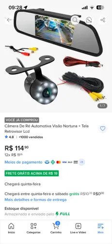 Retrovisor com câmera de ré 