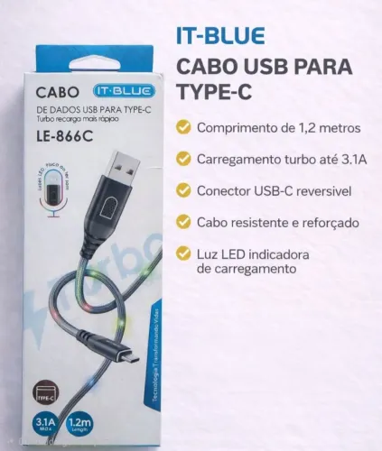 Cabo USB-C Turbo com Led RGB.
