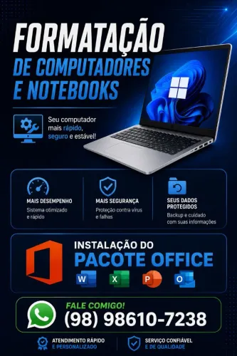 Serviço de formatação de computadores e notebooks e instalação do pacote office 