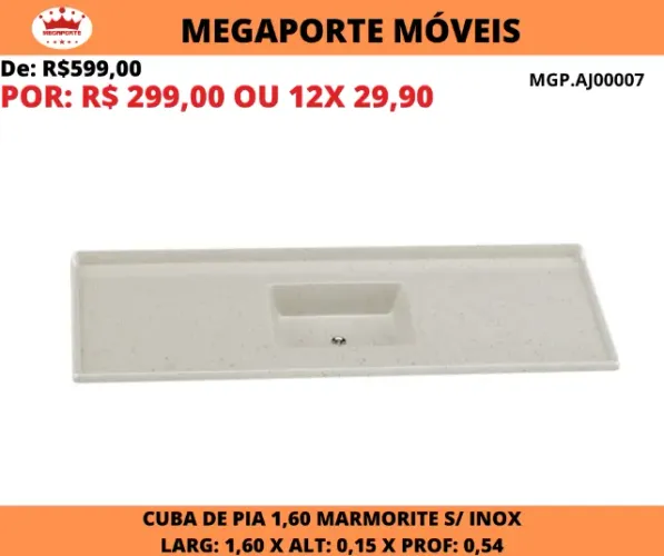 Pedra de Pia 1,60 Bege Marmorite