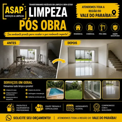 Limpeza pós-obra e serviços gerais no Vale do Paraíba