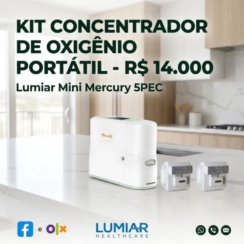Kit Concentrador de Oxigênio Portátil Mini Mercury 5PEC + 3 Baterias e Acessórios