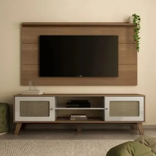 Conjunto Painel TV até 60" + Rack Amadeirado