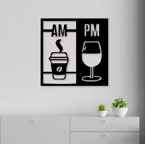 Quadro Decorativo Vazado AM PM em MDF 3mm 30x30cm