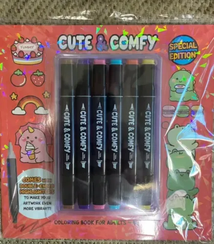 Kit Livro de Colorir Cute & Comfy com 6 canetas