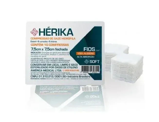 Compressa de Gaze Estéril 7,5cm x 7,5cm 13 Fios C/10 Un - Hérika