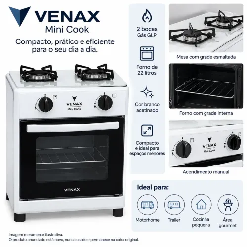 Fogão Venax - Mini Cook - 2 bocas - branco - NOVO NA CAIXA