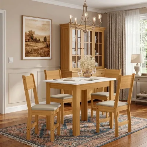 Mesa de Jantar  108x68 Freijó UV/Tampo Off White + 4 Cad. Milano rf87