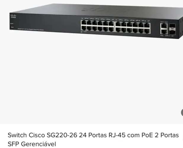 Switch Cisco SG220-26 24 Portas RJ-45 com PoE 2 Portas SFP Gerenciável
