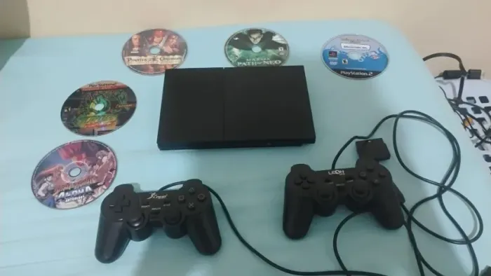 PS2 Slim Funcionando + 5 Jogos Originais + 2 Controles