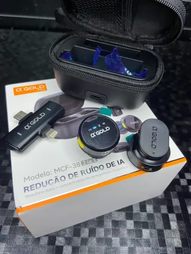 MICROFONE LAPELA SEM FIO MCF-38 2 EM 1 GOLD