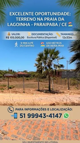 OPORTUNIDADE NA PRAIA DA LAGOINHA - PARAIPABA / CE