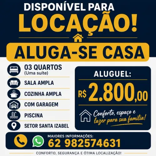 CASA 3 QUARTOS (UMA SUITE) COM PISCINA, GARAGEM COBERTA