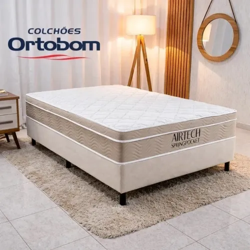 Colchão Casal Molas Ensacadas - Ortobom + Box Casal Sued Bege rf19