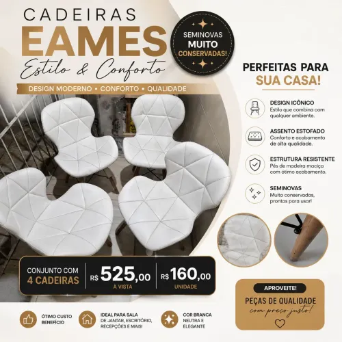 Kit com 4 cadeiras lindas Estilo Eames