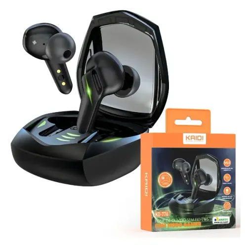 Fone de Ouvido Bluetooth Gamer Kaidi KD-776 In-ear TWS IPX4 Preto sem fio Bloqueador de Ru