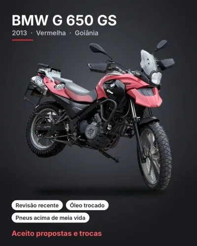 BMW G 650 GS 2013 Vermelha, revisada, aceito troca