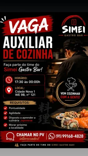 Auxiliar de Cozinha Oriental 