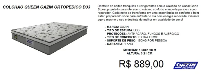 Colchão queen D33 Em oferta!