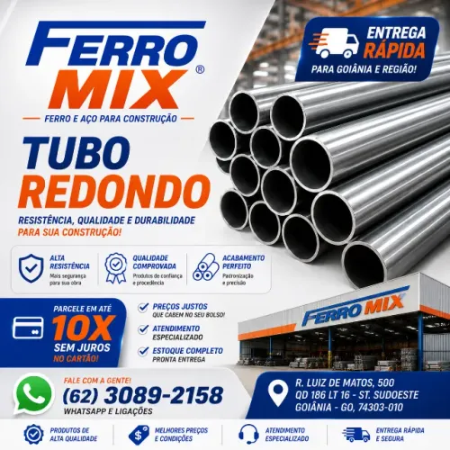 Tubo Redondo | Compre Ferro e Aço em Goiânia | Até 10x sem Juros | Entrega rápida