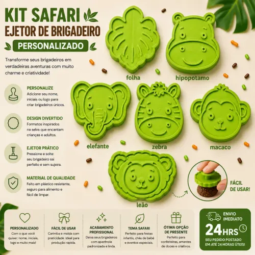 KIT 6 EJETORES PARA BRIGADEIRO SAFARI ANIMAIS