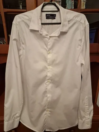Camisa social masculina manga longa, branca, tamanho 3/M, slim fit - Marfinno