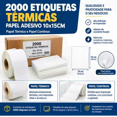 2.000 ETIQUETAS TÉRMICAS ADESIVAS - 10x15 CM