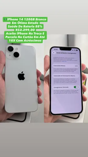 iPhone 14 128GB Branco ( Saúde Da Bateria 88% ) Usado