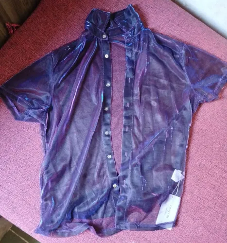 Camisa de gola transparente holográfica masculina