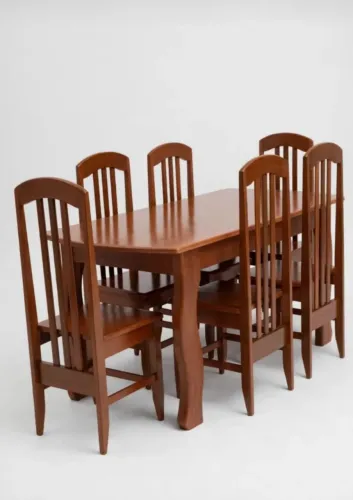 Conjunto de mesa de jantar em madeira maciça 