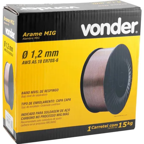 Arame MIG/MAG 1,2 mm, ER70S-6, carretel plástico com 15 kg, VONDER/TMX.