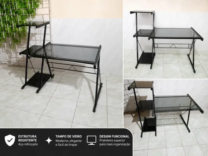 Escrivaninha metal com vidro