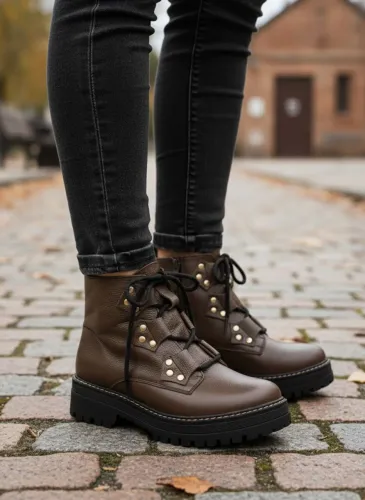 Bota coturno sola tratorada de couro 