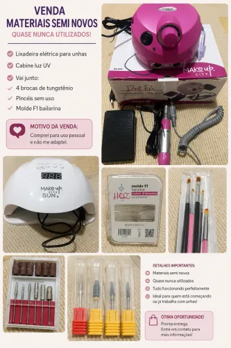 Kit Alongamento de Unhas Completo - Lixadeira + Cabine UV