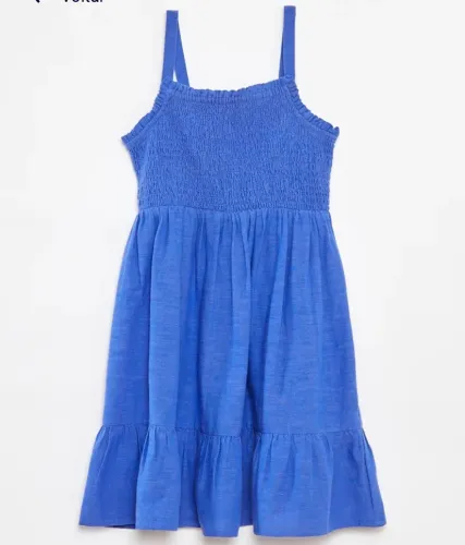 : Vestido Azul Casual com Busto em Lastex e Babado - Tamanho o
