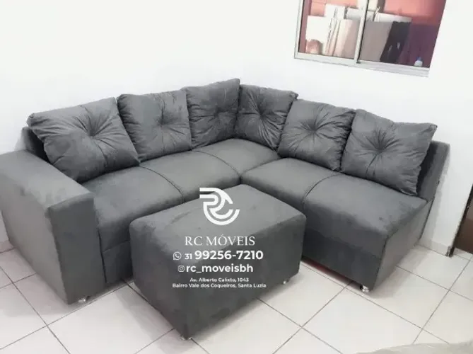 Sofá de Canto com Puff Suede D33 Confortável Direto da Fábrica