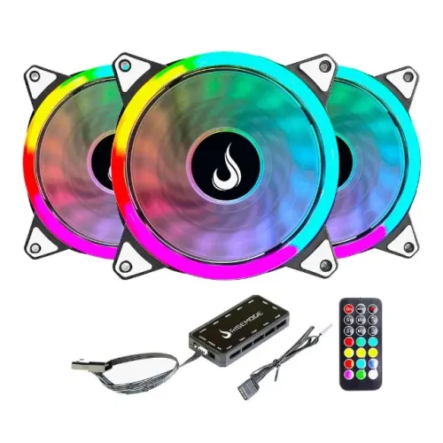Kit Com 3 Ventoinhas Rise Mode Energy, 120mm, ARGB, Preto