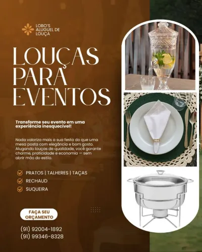 Aluguel de Louças, Rechaud e Suqueira