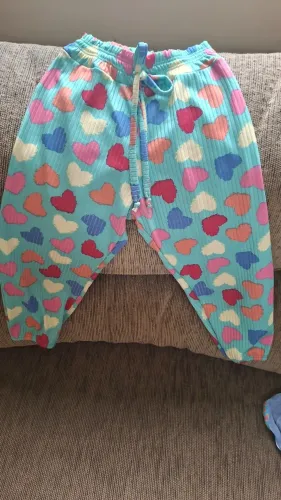 Calça Infantil Menina Canelada Azul Estampa Corações Lulu Girl