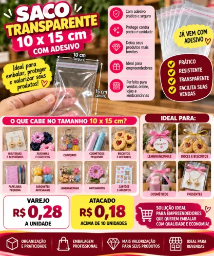 Saco Adesivado 10x15 Transparente Embalagem