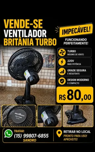 Ventilador Britânia 60w turbo 220v Impecável