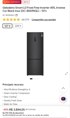 Geladeira Black Inox Inverter - LG