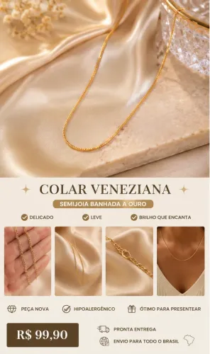Colar Elo Português Banhado a Ouro | Semijoia Nova