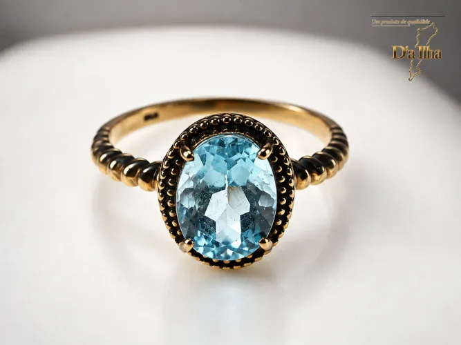 Anel em Prata de Bali com Banho de Ouro 18K e Topázio Natural tamanho19/20