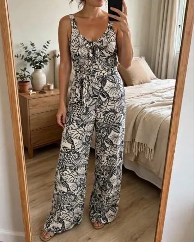 Macacão feminino estampado com amarração. Tamanho único | NOVO | Retirada