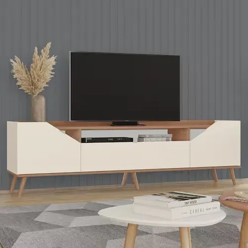 Rack Danielle 100% MDF Tuboarte 3 Porta e Pés Estilo Retrô - Off White