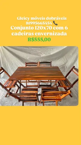 Conjunto dobrável 120x70 com 6 cadeiras envernizada