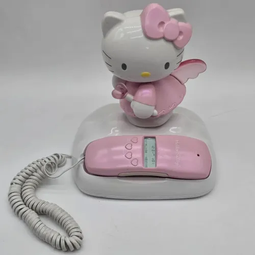 Telefone fixo Hello Kitty com fio Sanrio identificador de chamadas