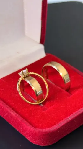 ALIANÇAS 18K + SOLITÁRIO 18K